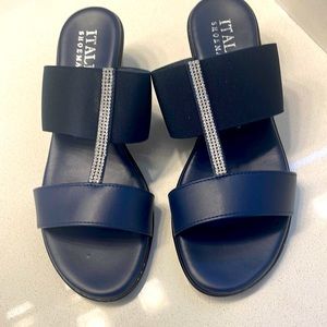 Italian Shoemakers Size 8 Navy Blue Wedge Slides